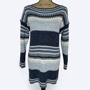 Vtg 90s The Limited Long Knit Sweater Sz M Blue White Stripe Boat Neck Coastal